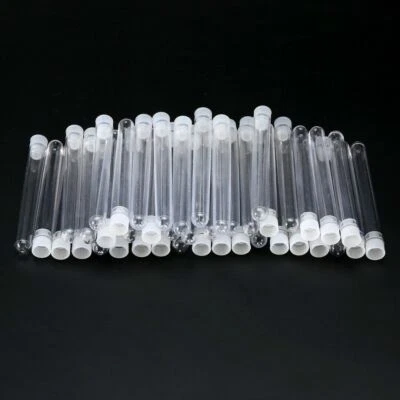 50Pcs 12*100MM Clear Plastic Test Tubes Vials Pipe Containers with Push Cap Set - Image 1 of 4