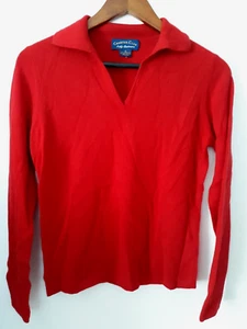 Gorgeous CHARTER CLUB Red CASHMERE Women Size Small SOFT Collared V-Neck Sweater - Picture 1 of 3