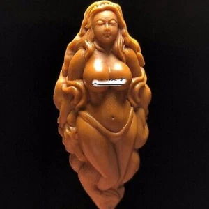 Chinese Natural Olive Dentoliva Carved Nine Tailed Fox Beauty Pendant - Picture 1 of 5