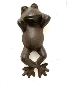 Frog Figurine Small Metal Home & Garden Decor 6x2.75” Rustic Black Finish HEAVY - Picture 1 of 2