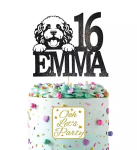 Extra Large Cockapoo Cake Topper, Choose Your Name & Age, Glitter, Birthday - Picture 1 of 2