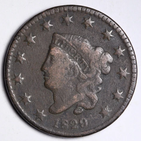 1829 Coronet Head Large Cent CHOICE FINE E281 AB Cover