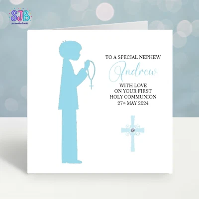 First Holy Communion Card Personalised for Boys, Male, Grandson, Nephew, Son etc - Image 1 of 3