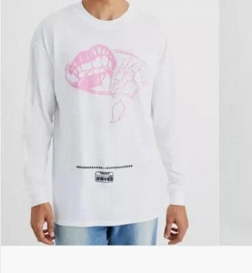 Boohoo Oversized Long Sleeve Rose Graphic T-shirt White Medium Mens - Picture 1 of 3