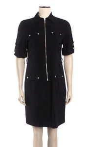 Michael Kors Size M Navy Shirt Dress, Stretch Roll Tab Sleeve Belt Loops Pockets - Picture 1 of 12