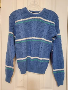 VINTAGE JON WESTON BLUE STRIPED CABLE KNIT SWEATER BOYS SIZE MEDIUM NEW W/TAGS - Picture 1 of 4
