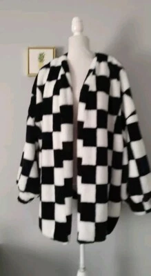 Chaqueta Abrigo Difuso Patrón Cuadros Talla Única Negro Blanco Mangas Largas Poliéster Foto 1 de 4