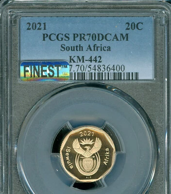 2021 SOUTH AFRICA 20 CENTS PCGS PR70 DCAM MAC SOLO FINEST SPOTLESS 3,000 MINTED - Image 1 of 2