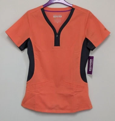 Healing Hands Jessi Top #2270, Sz. XS, Color~StrawberryOrange~Pewter Panels, NWT - Image 1 of 4