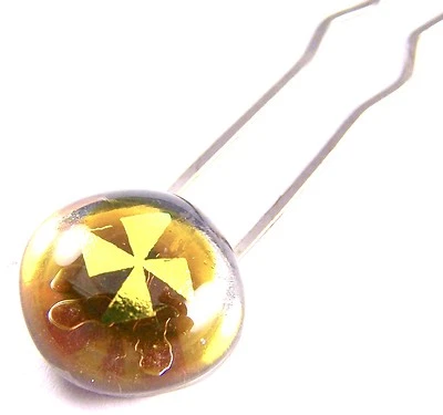 Дихроичная стеклянная булочка заколка для волос палочка золото янтарь коричневый вертушка металлические аксессуары - Изображение 1 из 4