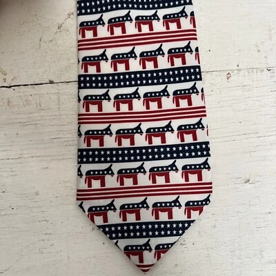 Gravata Democrata Burro Vermelho Branco Azul Patriota Vintage Presente Branco Elefante Liberal - Imagem 1 de 4