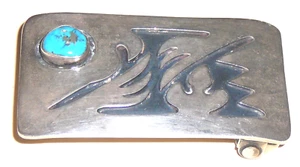 Native American design sterling silver unisex belt buckle circa 1970s. - Picture 1 of 2