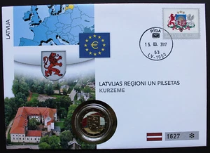 Lettland 2017 Numisbrief 2 EURO Münze colloriert Region Kurzeme - Afbeelding 1 van 3