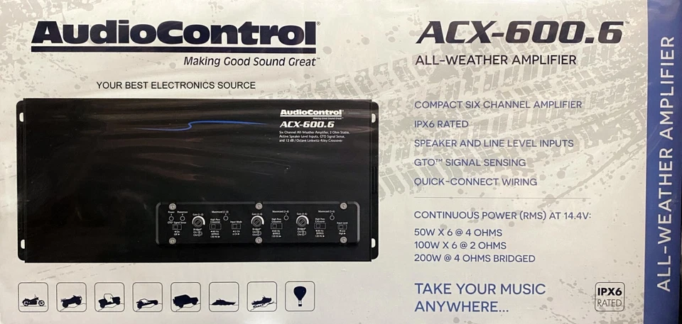 NEW Audio Control ACX-600.6 6-Ch. Powersports/Marine Amplifier, 50W x 6 @ 4 Ohms - Image 1 of 1