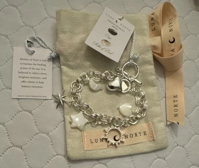 Luna Norte Charm Bracelet Silver Heart Star Flower Mother Of Pearl Toggle NEW - Image 1 of 3