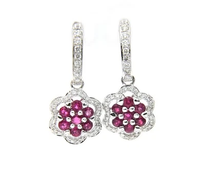 1.50ctw Rubies and 0.50ctw Pave Diamond Dangle Earrings in 14K - Image 1 of 4