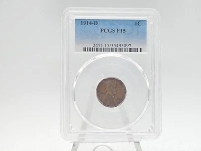 1914-D PCGS F 15 U.S. Mint Lincoln Wheat Cent **KEY-DATE EXCELLENT COIN** 95097 - Image 1 of 4