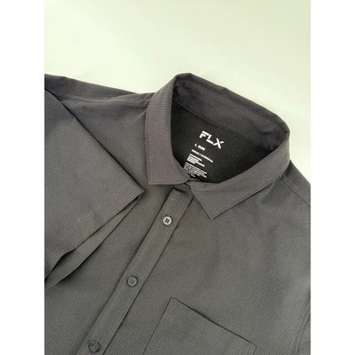 FLX Mens Urban Commuter Button Up Shirt Short Sleeve Black Slim Fit - Image 1 of 4