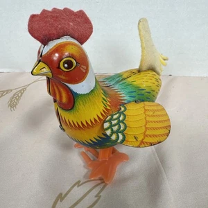 Juguete de cuerda vintage litográfico de hojalata Rudy The Rooster años 50 ¡Funciona!!!! - Imagen 1 de 10
