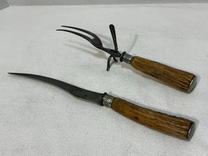 Vtg. Stag Horn Deer Antler Sheffield England Stainless Steel Cutlery Carving Set - Picture 1 of 6