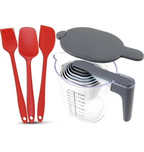 13-Piece Measuring Cups and Spoons Set with 3-Piece Red Silicone Spatula Set,... - Picture 1 of 8