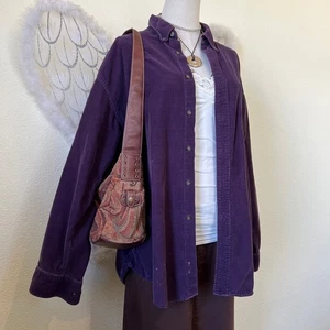 Camisa Indie Skater Grunge Gran Tamaño Pana Abotonada Manga Larga Púrpura Acogedora - Imagen 1 de 9