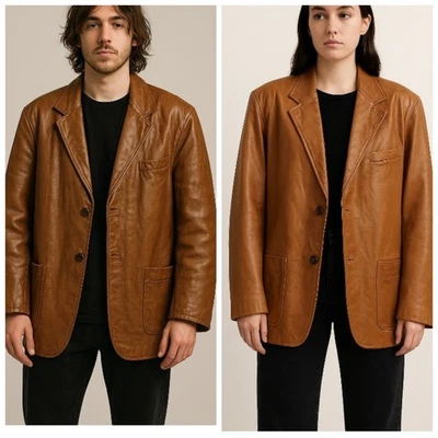 Chaqueta Blazer Vintage Años 70 Scully Cuero Marrón Caramelo Vaquero Occidental Talla 46 Foto 1 de 4