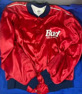 Vintage Bud Kings of Beers Lightweight Jacket Nylon Budweiser Button Up MEDIUM? - Picture 1 of 8