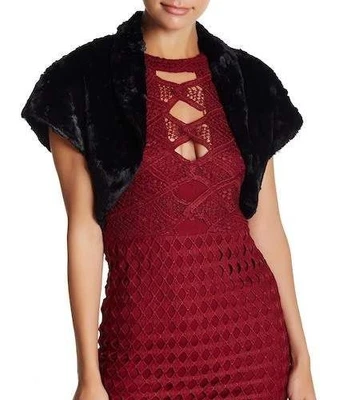 Eliza J Faux Fur Cropped Capelet Shrug Shawl Black Quiet Luxury M Mob Wife - Image 1 of 4