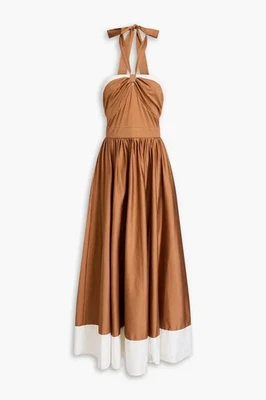 NWT Alice + Olivia Beatrix in Tan Vanilla Cotton Halter Maxi Dress 8 $595 - Image 1 of 4