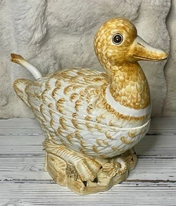 Vintage Jay Willfred NY Italian Art Majolica Duck Tureen Ladle Soup Casserole - Picture 1 of 17
