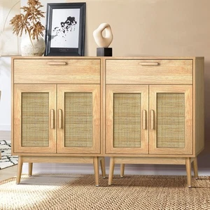 Oikiture 2x Buffet Sideboard Rattan Cupboard Cabinet Hallway Kitchen Storage - Picture 1 of 10