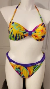 Vtg 80s 90s Sandpiper Swimwear 2 Piece Bikini High Cut Bottoms Bow Tie Top 13/14 - Picture 1 of 16