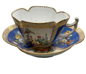 Dresden Helena Wolfsohn Antique Quatrefoil Demi-Tasse Cup & Saucer set Rare - Picture 1 of 11