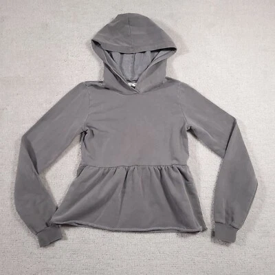 Maurices Sweatshirt Women's XS Long Sleeve Hooded Hoodie Gray Ruffle Crop - Image 1 of 4