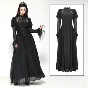 DARK IN LOVE Gothic Kleid Lang Schwarz Spinnennetz Victorian Spiderweb Dress - Picture 1 of 11