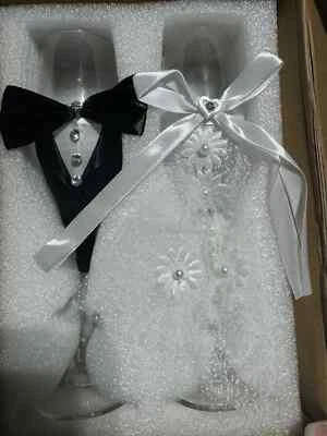 Невеста и жених шампанское флейты, свадебное платье смокинг тосты бокалы подарочный набор - Изображение 1 из 3