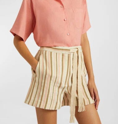 Loro Piana Italia verano playa vacaciones rayas lino pantalones cortos tiro alto NP 925USD Foto 1 de 4