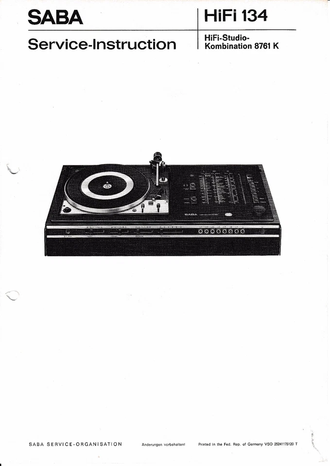 Service Manual-Anleitung für Saba HiFi Studio 8761 K  - Bild 1 von 1