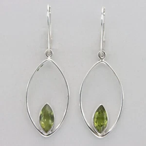Pendientes ovalados peridoto verde facetado - PLATA ESTERLINA 925 cierre de palanca #20e - Imagen 1 de 9