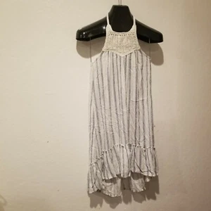 Billabong Women's Medium High-Low Halter Sundress Crochet Neck Stripe Blue White - Picture 1 of 10