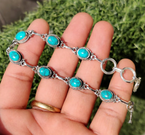 Turquoise Gemstone Handmade 925 Sterling Silver Bracelet Jewelry Sz 7-8"