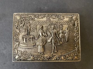 Vintage Footed Colonial Trinket Box Red Lining Made in Japan 4.5” x 3.3” - Picture 1 of 8