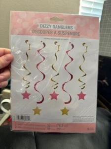 One Little Star 5ct. Girl Foil Metallic Dizzy Danglers Party Decoration Supply - Picture 1 of 2