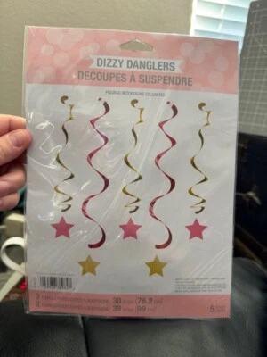 One Little Star 5ct. Girl Foil Metallic Dizzy Danglers Party Decoration Supply - Image 1 of 2