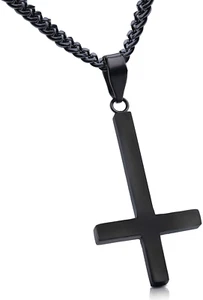 Collar cruzado invertido de acero inoxidable al revés cruz negra para mujeres hombres - Imagen 1 de 7