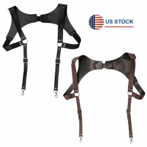 Vintage Leather Suspenders Braces Shoulder Strap Belt Adjustable Harness Unisex - Picture 1 of 17