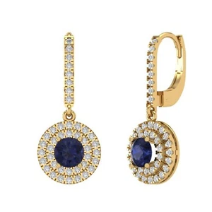3 Ct Round Simulated Sapphire Women's Pretty Drop Earring 14k Yellow Gold Plated - Picture 1 of 8