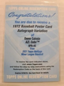 2021 Heritage Minors 1972 Poster Card Variation Auto Owen Caissie UNUSED Redempt - Bild 1 von 2