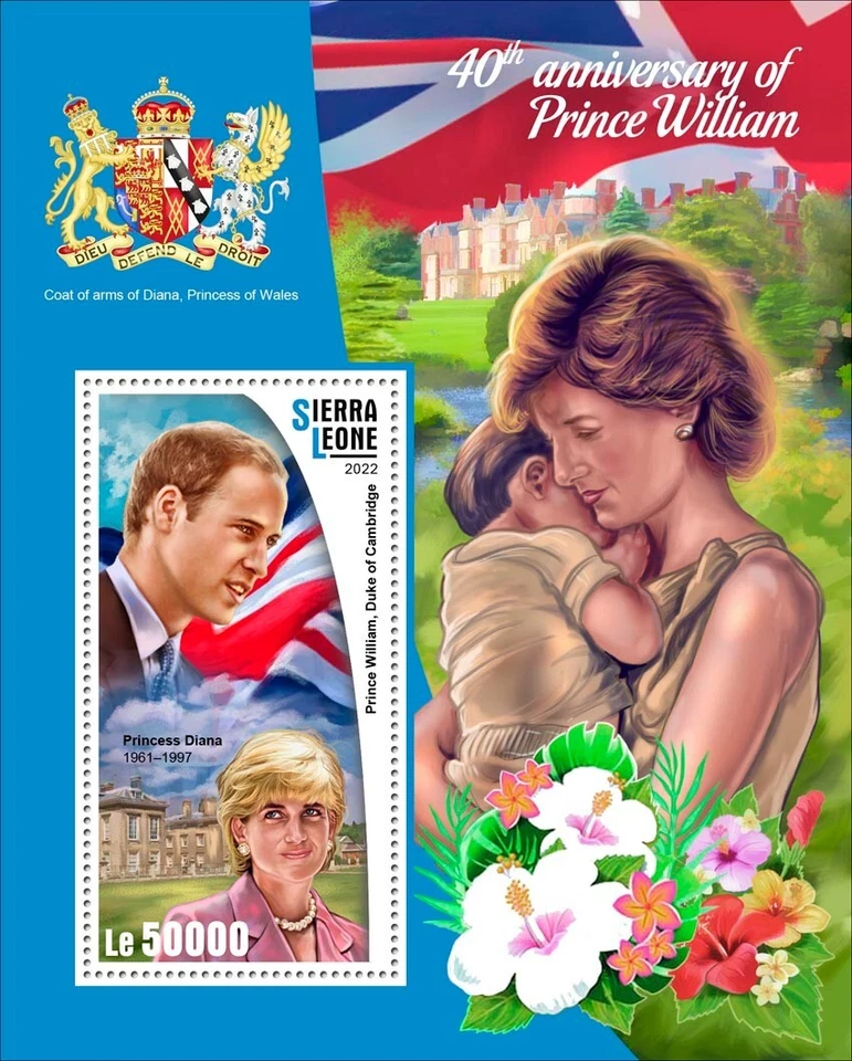 Estampillas Sierra Leona 2022 MNH 40 aniversario del príncipe Guillermo S/S Foto 1 de 1